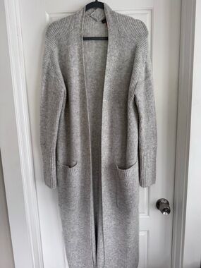 Vince Camuto Light Grey Long Open-Front Ribbed Cardigan